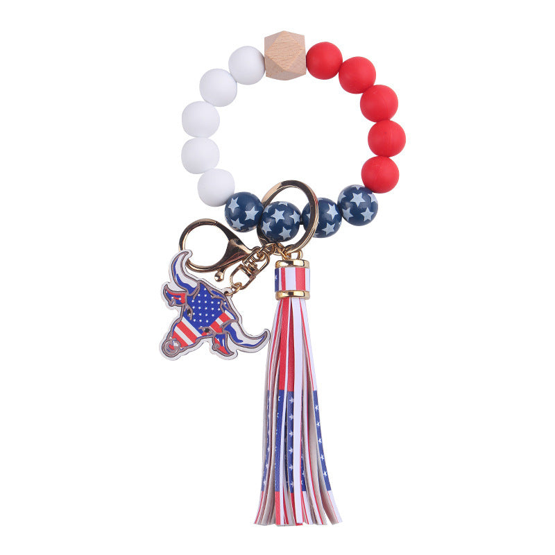 Wholesale American Independence Day Silicone Beaded Wrist Keychain